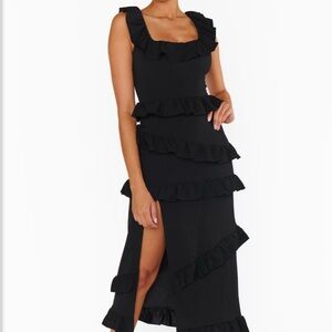 Show Me Your MuMu Black Asymmetrical Peplum Midi Dress